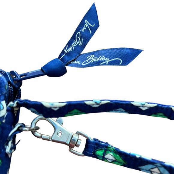 Vera Bradley quilted cotton wristlet wallet navy blue green small zip around - Picture 7 of 8